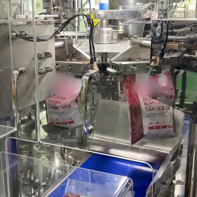 آلة تعبئة وتغليف أوتوماتيكية بدرجة الغذاء لأكياس Doypack، مزيج الدجاج المقلي، السلطة، وزن وتعبئة، آلة تعبئة وتغليف المأكولات البحرية المجمدة