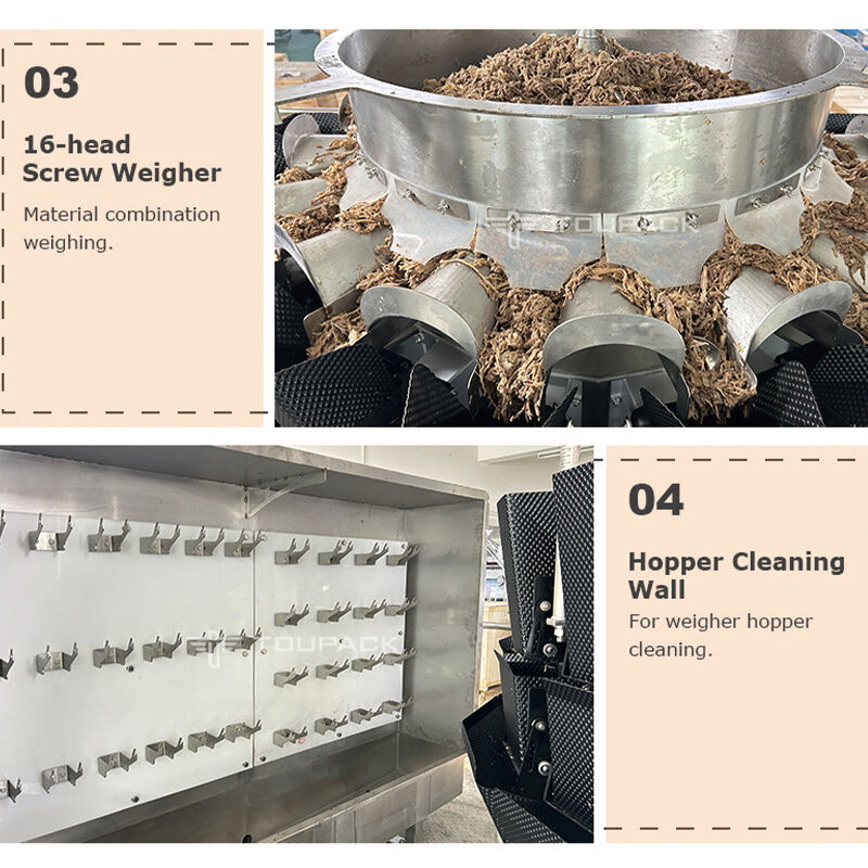 خط تعبئة صواني أوتوماتيكي مع وحدة تغذية لولبية وميزان متعدد الرؤوس للحوم والسلطات والوجبات الجاهزة