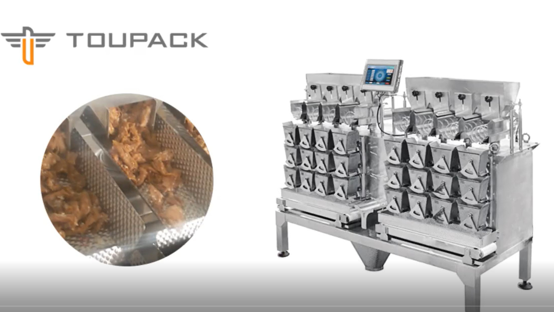 MCU Control Multi Head Weigher للحوم المطبوخة وحشو الوجبات السريعة 50 كيس / دقيقة