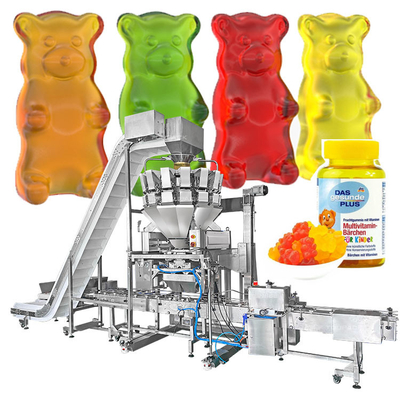 زجاجة أوتوماتيكية يمكن جرة ملء آلة التعبئة Gummy Candy Snacks وزن الطعام وآلة التعبئة والتغليف